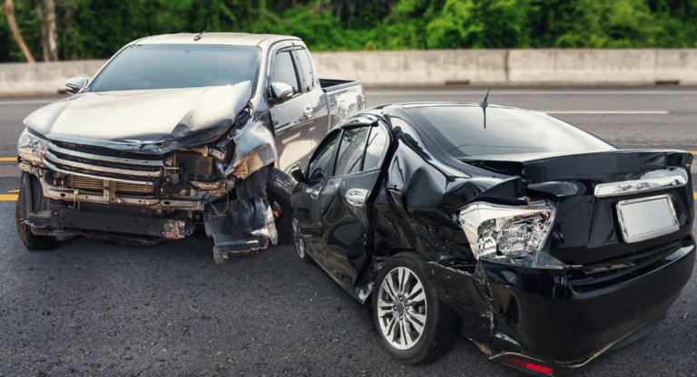 two cars in a bad car crash