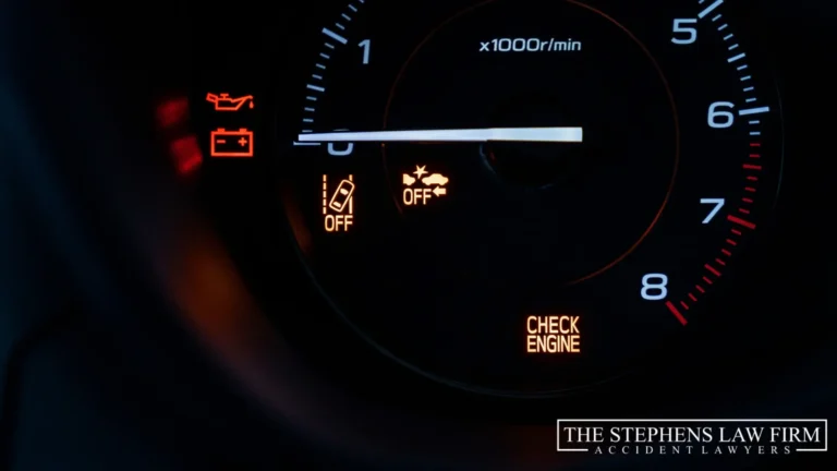 car dashboard with engine lights on