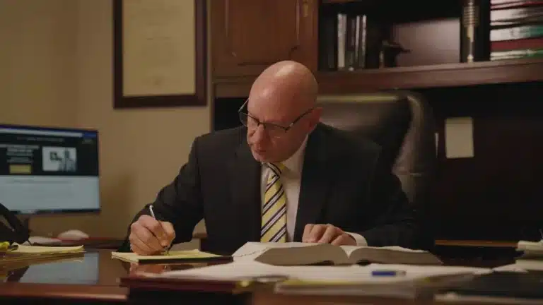 Double board certified attorney Joe Stephens sitting at desk